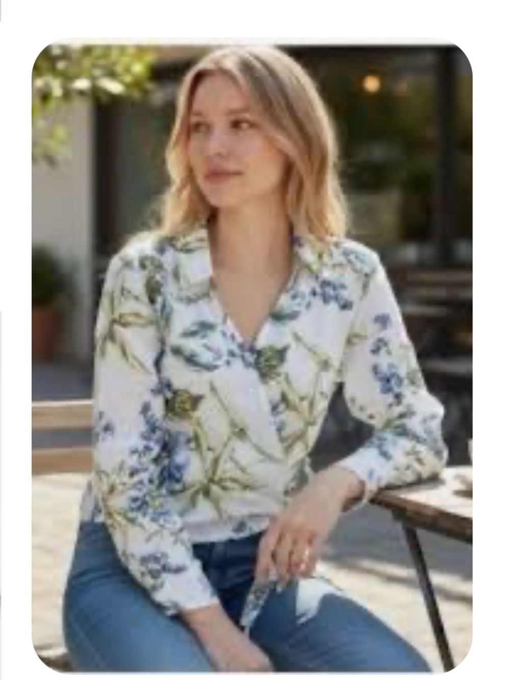 Joie Floral Wrap Tie Linen Blouse Top Blue Green White Size L